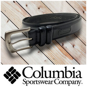 Vintage Y2K Columbia Sportswear Sz 38 Black Leather Dress Belt Silver Hardware
